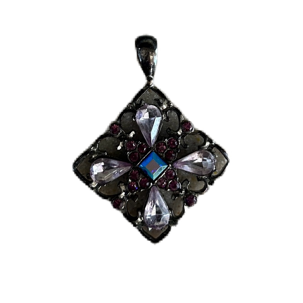Victorian Style Purple Pendant Faceted Rhinestone Filigree Diamond Shape